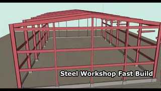 경사 지붕을 갖춘 철골 구조물 생산 및 가공 작업장